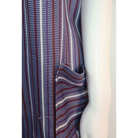 VINTAGE WOMEN'S BLUE STRIPED SHORT SLEEVE BUTTON-UP TOP - SIZE M - Picture 4 of 12